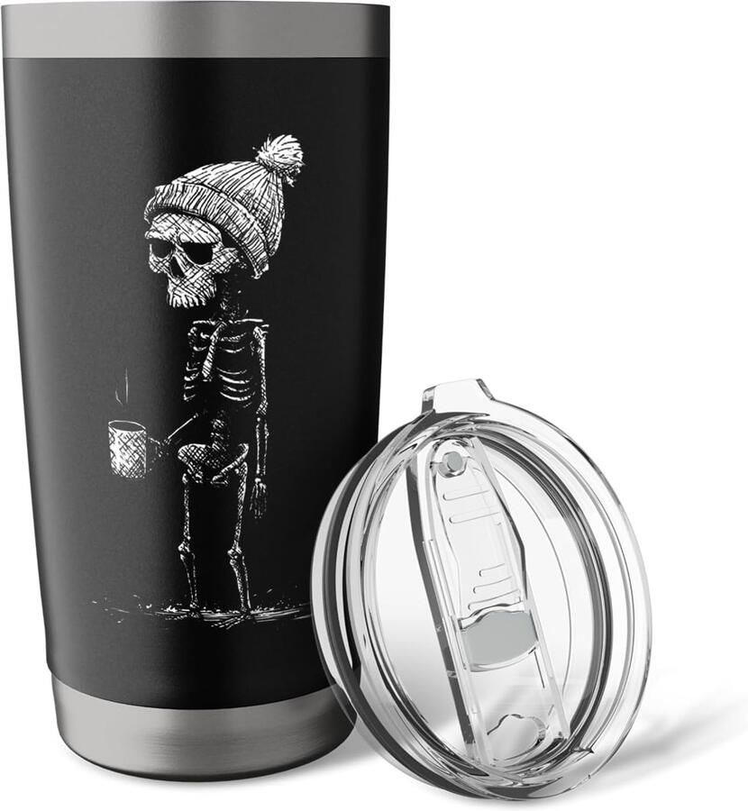 Skelet drinkt koffie doodshoofd koffieliefhebber