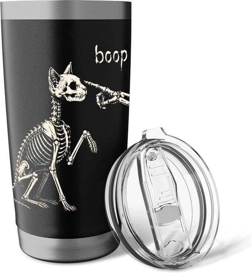 Skelet kat Boo-p dubbele wand roestvrijstalen thermosbeker
