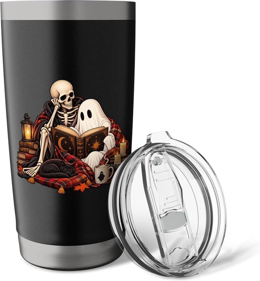 Skelet leesboek Halloween geïsoleerde beker