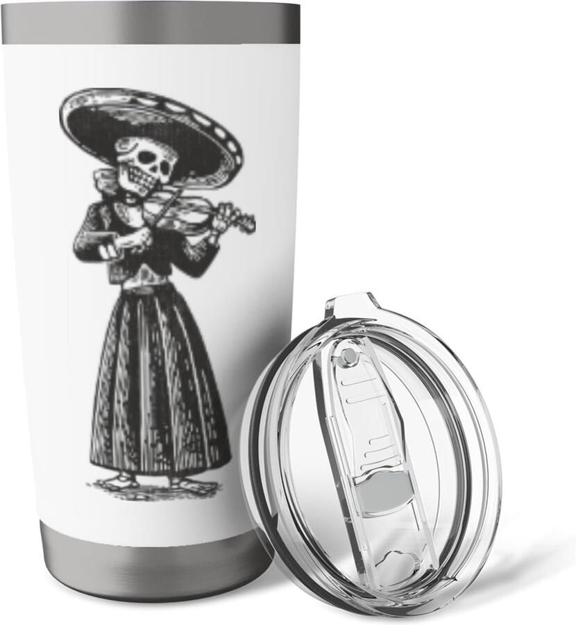 Skelet met viool Halloween Kostuum Thermosbeker