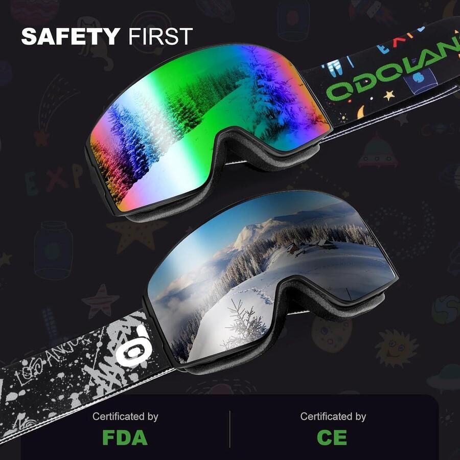 Ski- en snowboardgoggles voor kinderen en tieners anti-fog UV-bescherming en helmcompatibel