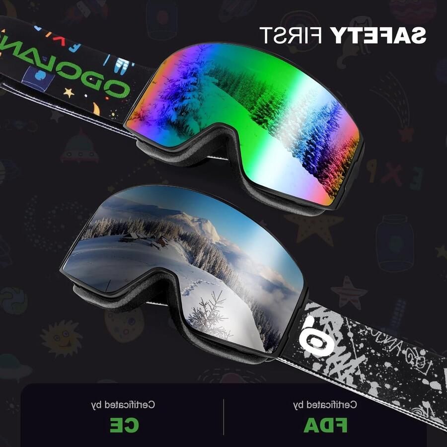 Ski- en snowboardgoggles voor kinderen en tieners met anti-fog en UV-bescherming geschikt voor hel