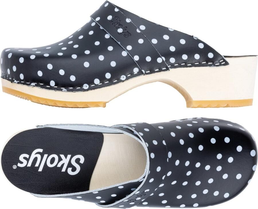 Skolys W-320.02 klompen dames medische clogs tuinklompen werkklompen verpleegkundige ziekenhuis instap zwart + witte stippen - Foto 2