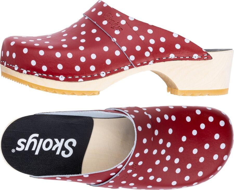 Skolys W-320.06 klompen dames medische clogs tuinklompen werkklompen verpleegkundige ziekenhuis instap rood + witte stippen - Foto 2