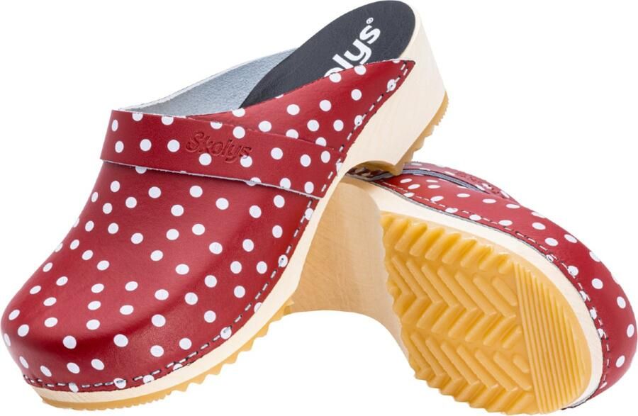 Skolys W-320.06 klompen dames medische clogs tuinklompen werkklompen verpleegkundige ziekenhuis instap rood + witte stippen - Foto 4
