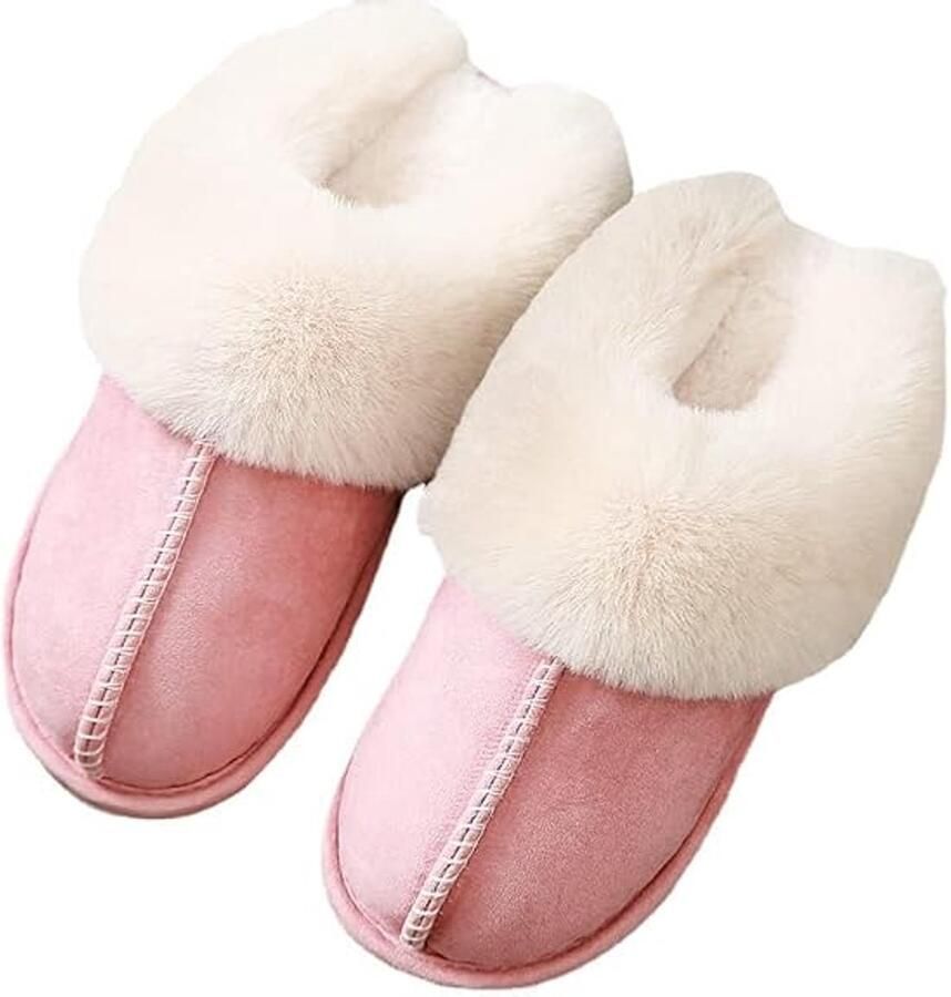Slippers memory foam zacht pluche warme huisschoenen antislip indoor en outdoor roze (geschikt voor 37-38)