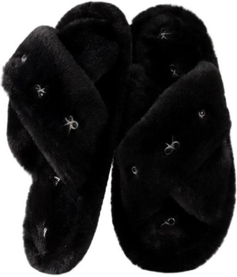 Slippers met gekruiste banden en print Maat XXL-43-44- Damesslippers Pluche slippers Huisslippers Stijlvolle slippers Veelzijdige slippers Huidvriendelijke slippers harige slippers Geschikt voor gebruik binnenshuis thuis enz