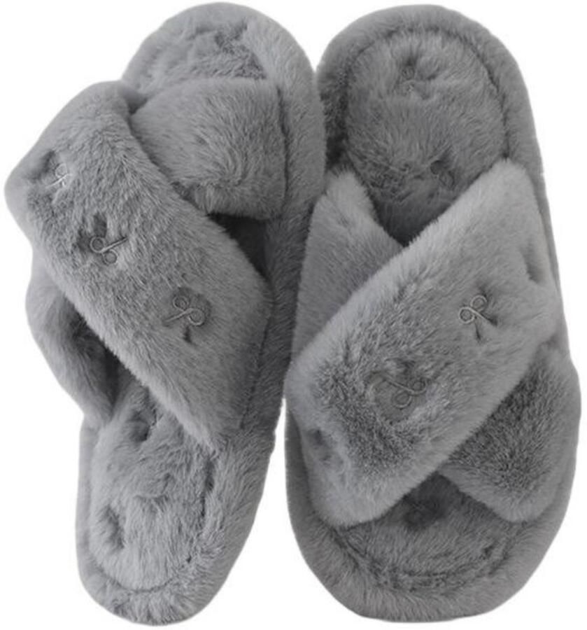 Slippers met gekruiste banden en print Maat L-39-40- Damesslippers Pluche slippers Huisslippers Stijlvolle slippers Veelzijdige slippers Huidvriendelijke slippers harige slippers Geschikt voor gebruik binnenshuis thuis enz