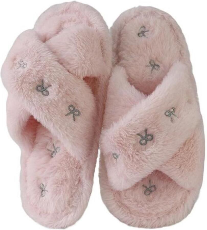 Slippers met gekruiste banden en print Maat XXL-43-44- Damesslippers Pluche slippers Huisslippers Stijlvolle slippers Veelzijdige slippers Huidvriendelijke slippers harige slippers Geschikt voor gebruik binnenshuis thuis enz