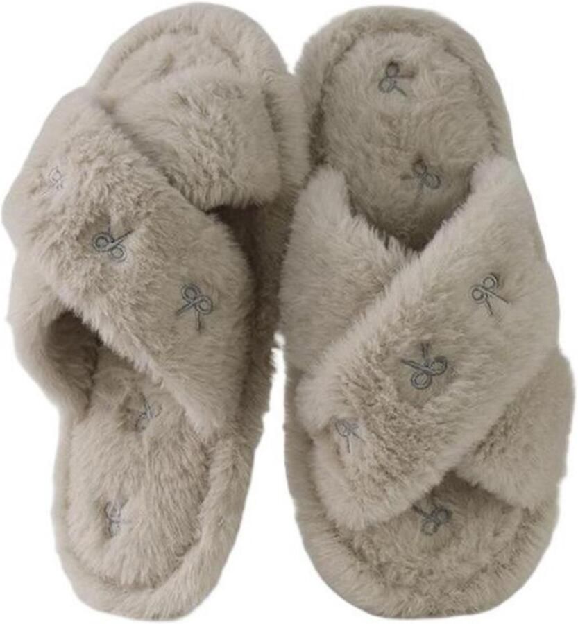 Slippers met gekruiste banden en print Maat M-37-38 Damesslippers Pluche slippers Huisslippers Stijlvolle slippers Veelzijdige slippers Huidvriendelijke slippers harige slippers Geschikt voor gebruik binnenshuis thuis enz