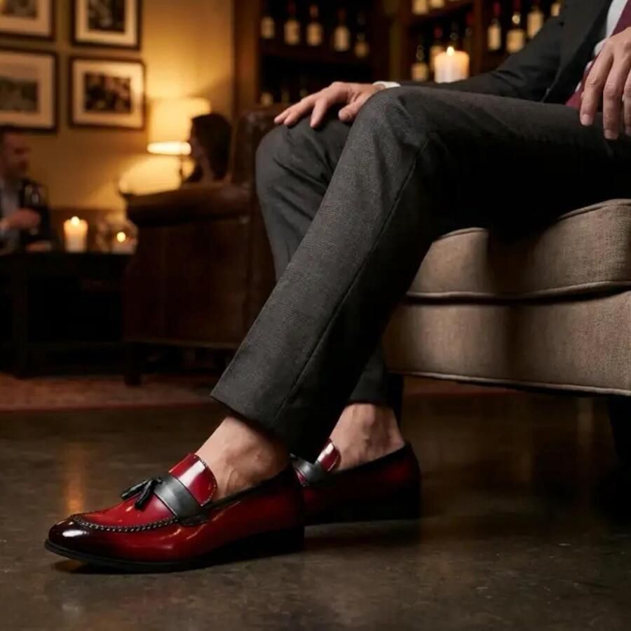 Slippers met kwastjes van glanzend kunstleer