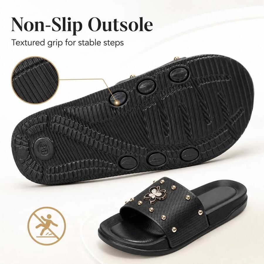 Slippers met vlinder en steentjes comfortabel en antislip