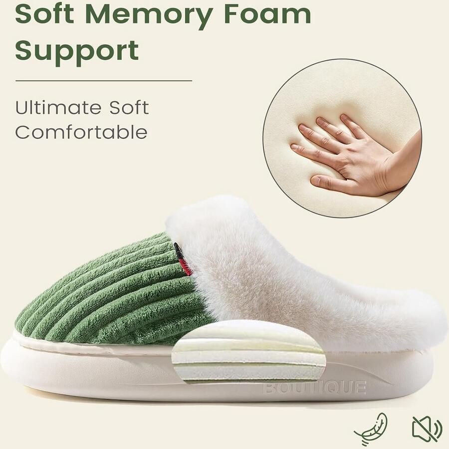 Sloffen Groen 39 40 EU Warme Fuzzy Slippers Voor en