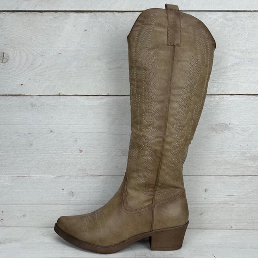 Weloveshoes Black Friday Deal Dames Cowboylaarzen met Hak Imitatieleer Taupe Khaki