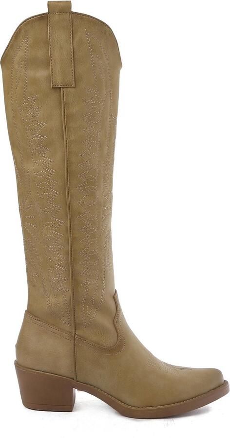 Weloveshoes Black Friday Deal Dames Cowboylaarzen met Hak Imitatieleer Taupe Khaki - Foto 4