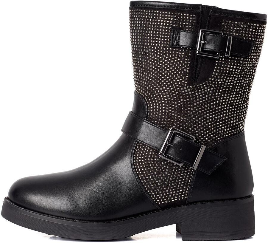 Weloveshoes Smile Favorites Dames Biker boots Zwart Imitatieleer Rhinestone
