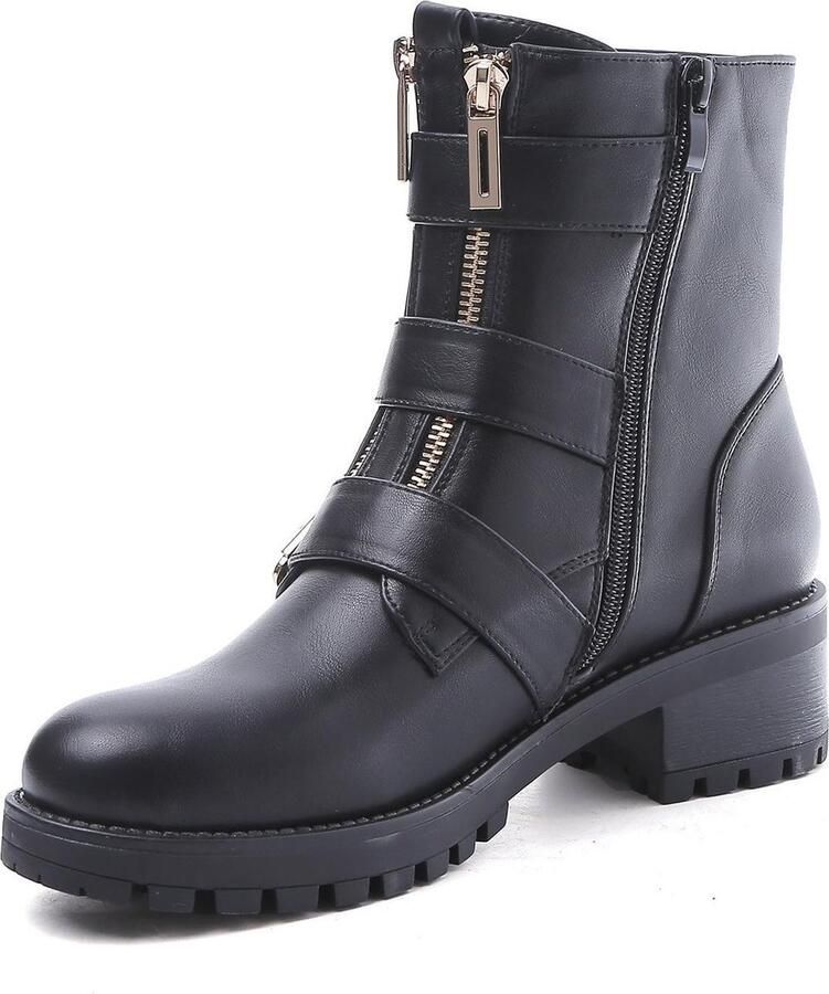 Weloveshoes SmileFavorites® Biker boots met Hak Imitatieleer Zwart - Foto 3