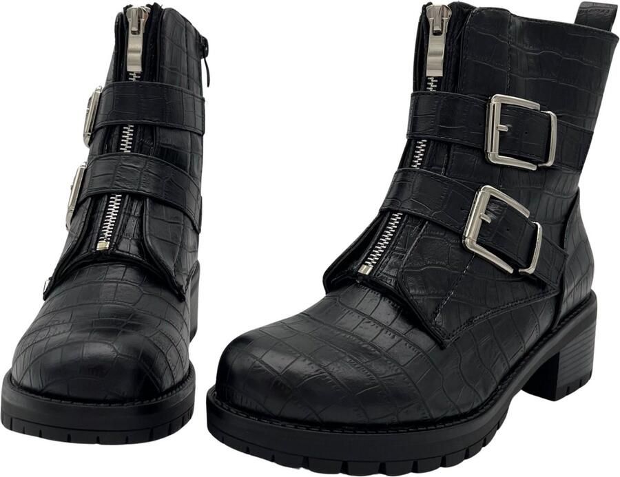 Weloveshoes SmileFavorites Biker boots met Hak Zwart Imitatieleer - Foto 2