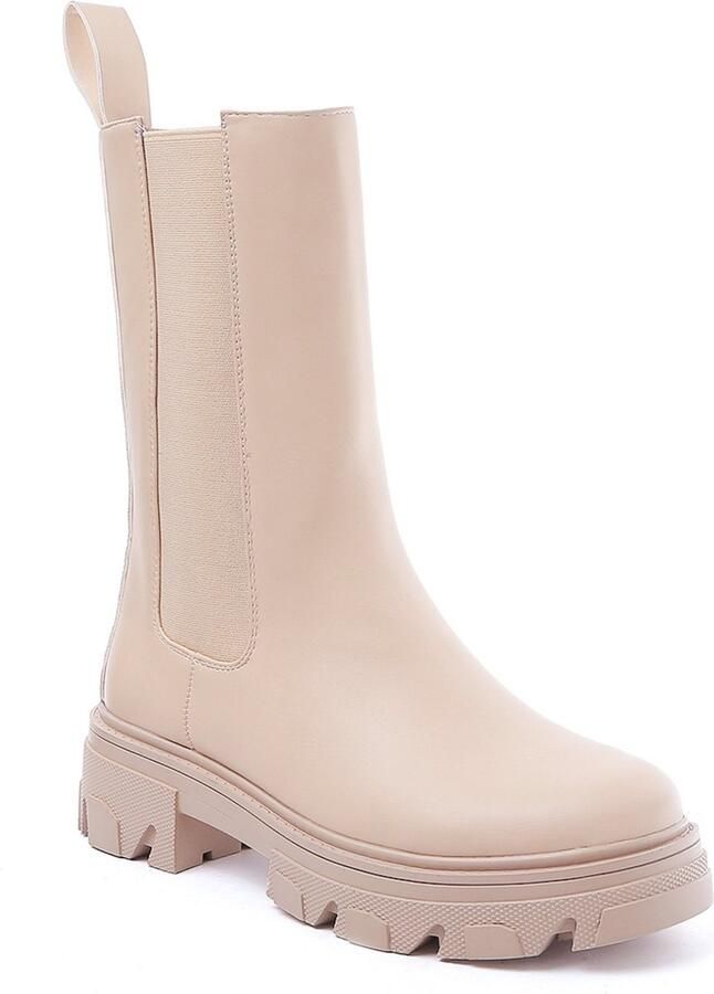 Weloveshoes SmileFavorites® Chelsea boots met Hak Imitatieleer Beige - Foto 4