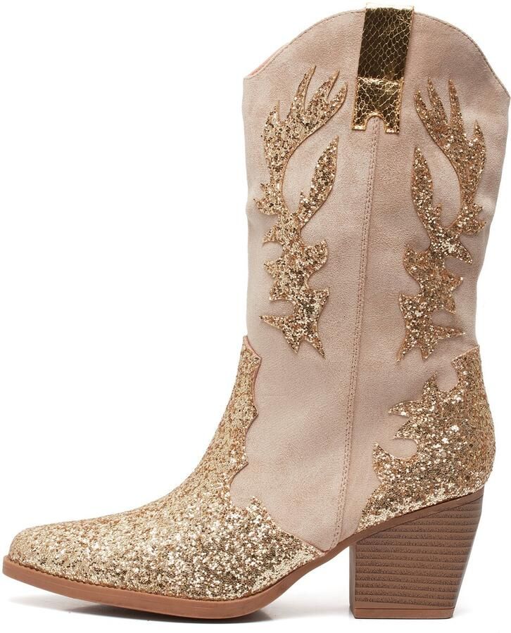 Smile Favorites Dames Cowboylaarzen Beige Suedine