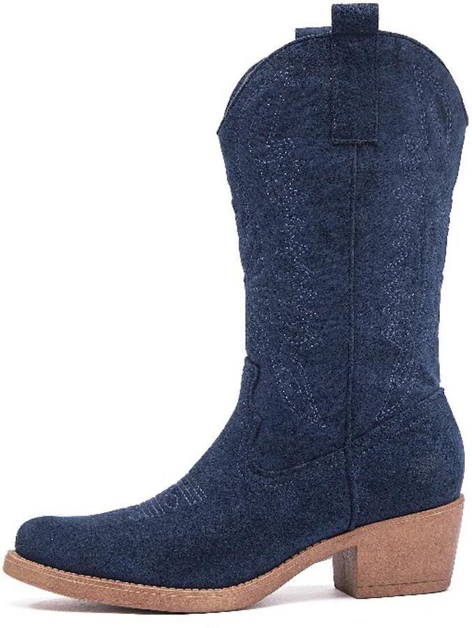 Weloveshoes Smile Favorites Dames Cowboylaarzen met Hak Blauw Suedine