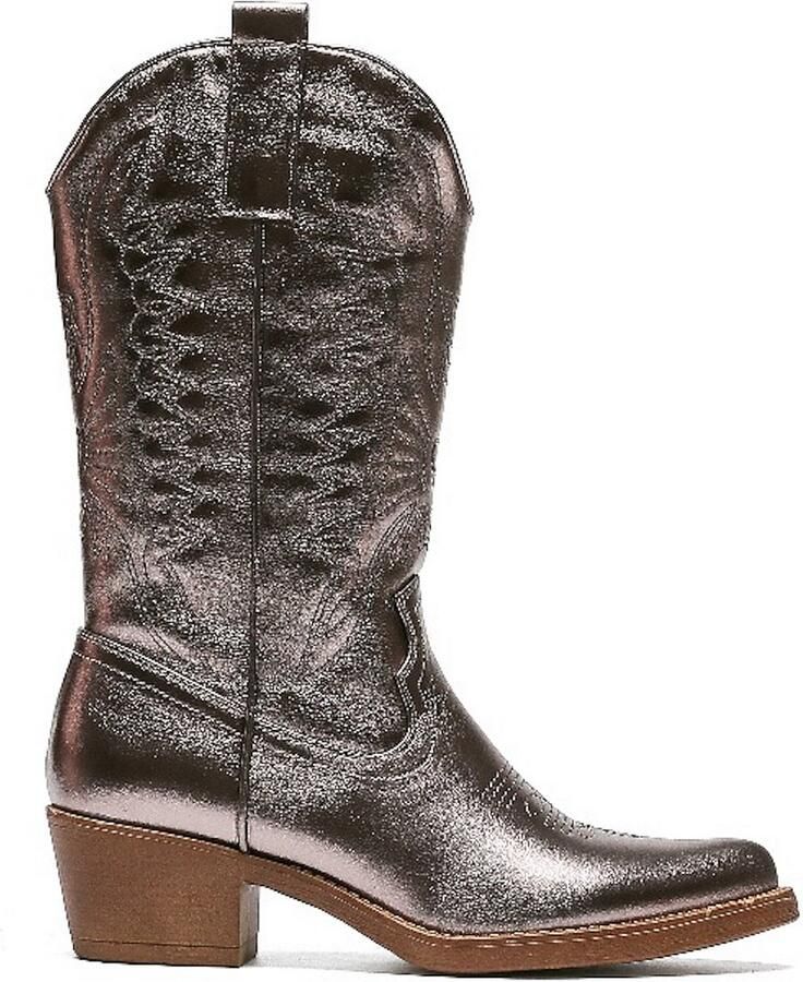 Weloveshoes Smile Favorites Vrouwen Cowboylaarzen met Hak Grijs Imitatieleer Gun Metallic - Foto 2