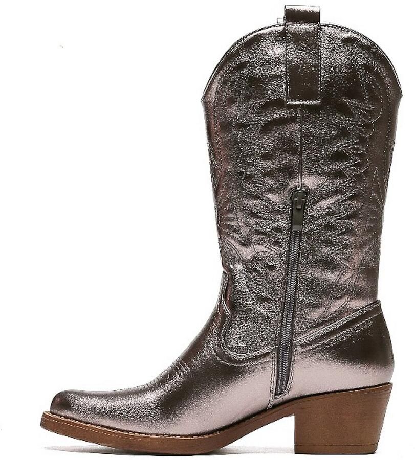 Weloveshoes Smile Favorites Vrouwen Cowboylaarzen met Hak Grijs Imitatieleer Gun Metallic - Foto 2