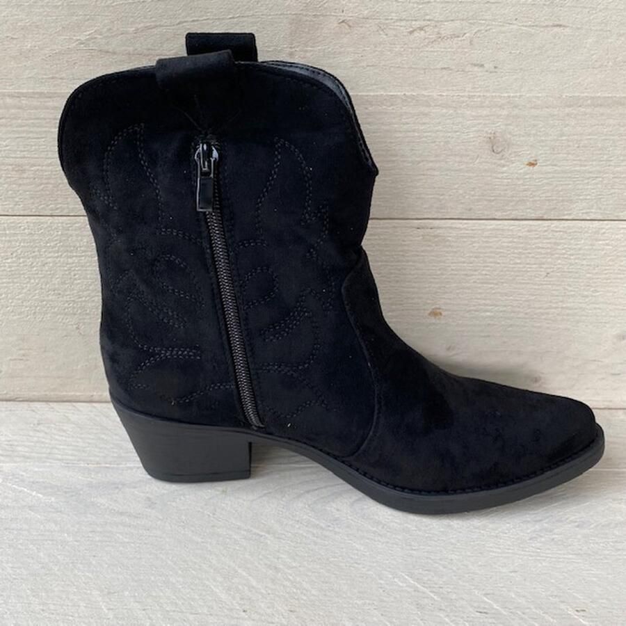 Weloveshoes Black Friday Deal Dames Cowboylaarzen met Hak Kort Suedine Zwart - Foto 2