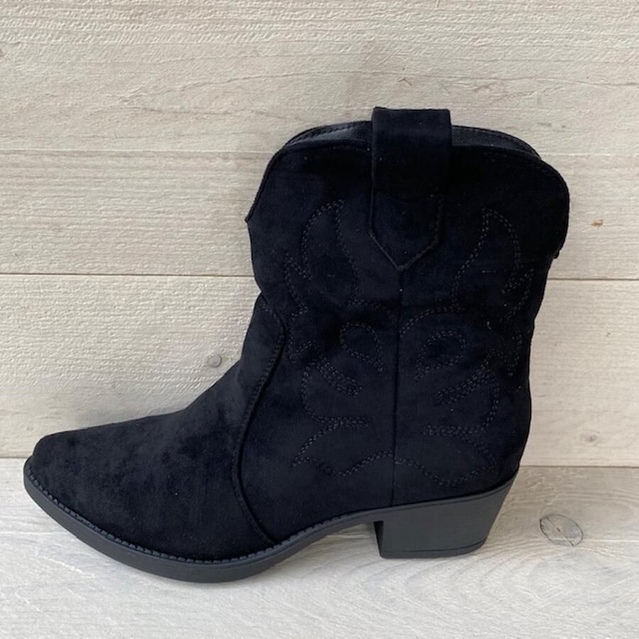 Weloveshoes Black Friday Deal Dames Cowboylaarzen met Hak Kort Suedine Zwart - Foto 3