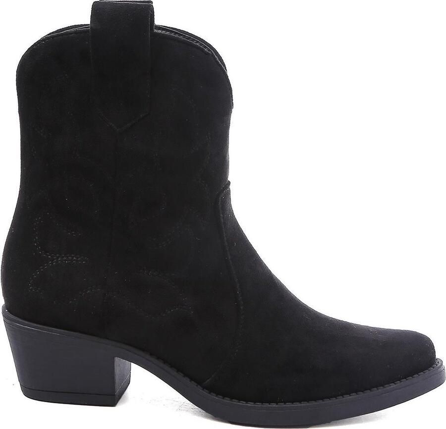 Weloveshoes Black Friday Deal Dames Cowboylaarzen met Hak Kort Suedine Zwart - Foto 4