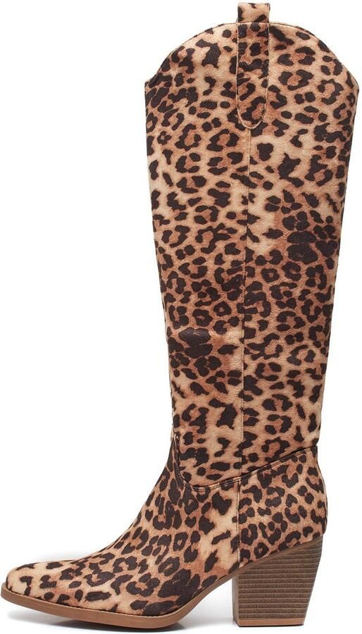 Weloveshoes Smile Favorites Dames Cowboylaarzen Western Zwart Suedine Leopard - Foto 2