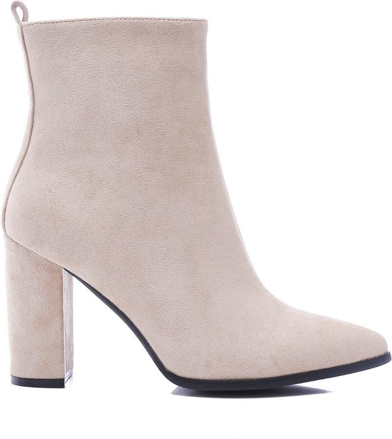 Weloveshoes Black Friday Deal Dames Enkellaarzen met Hak Suedine Beige - Foto 3