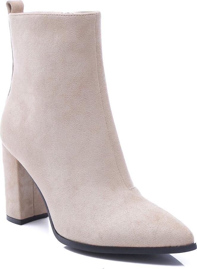 Weloveshoes Black Friday Deal Dames Enkellaarzen met Hak Suedine Beige - Foto 4