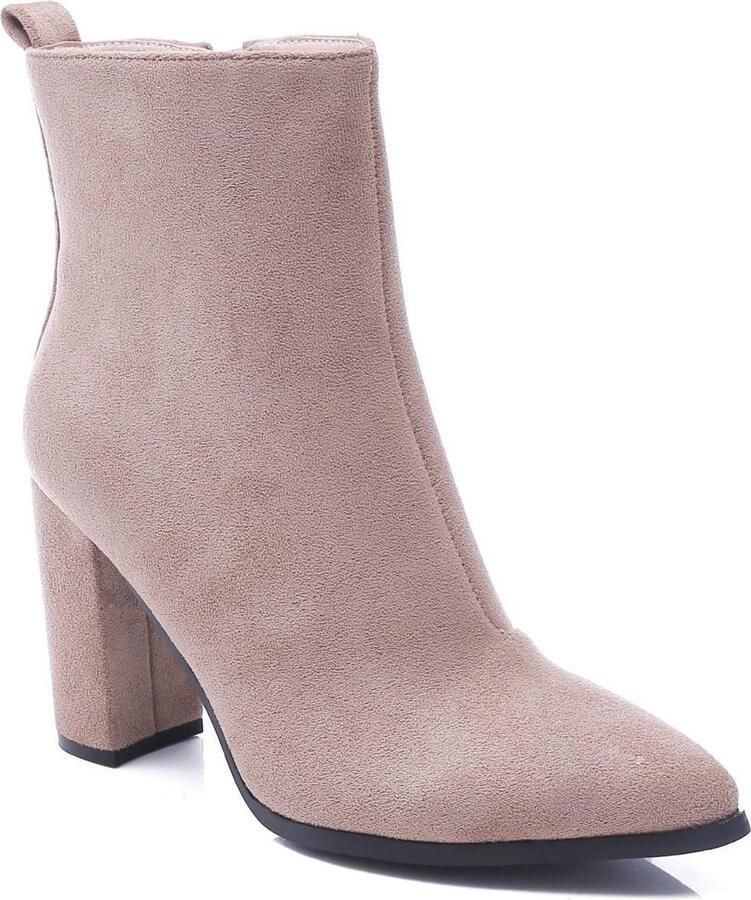 Weloveshoes Black Friday Deal Dames Enkellaarzen met Hak Suedine Taupe Nude - Foto 3