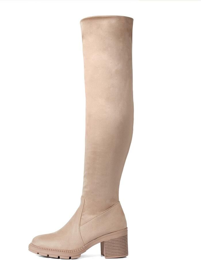 Weloveshoes Smile Favorites Dames Laarzen Beige Suedine Overknee