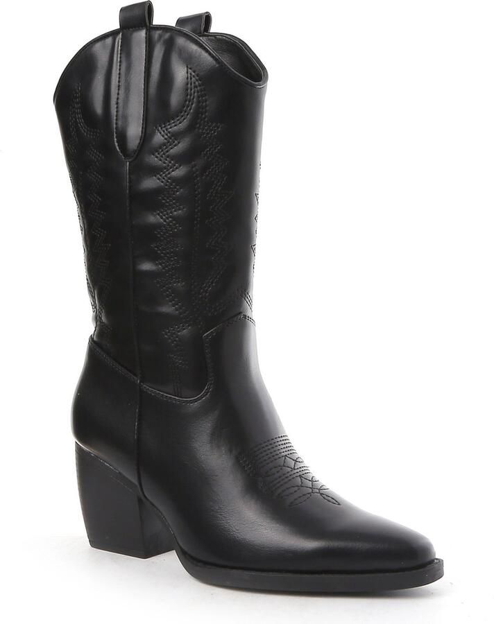 Weloveshoes Black Friday Deal Dames Cowboylaarzen met Hak Imitatieleer Zwart - Foto 4