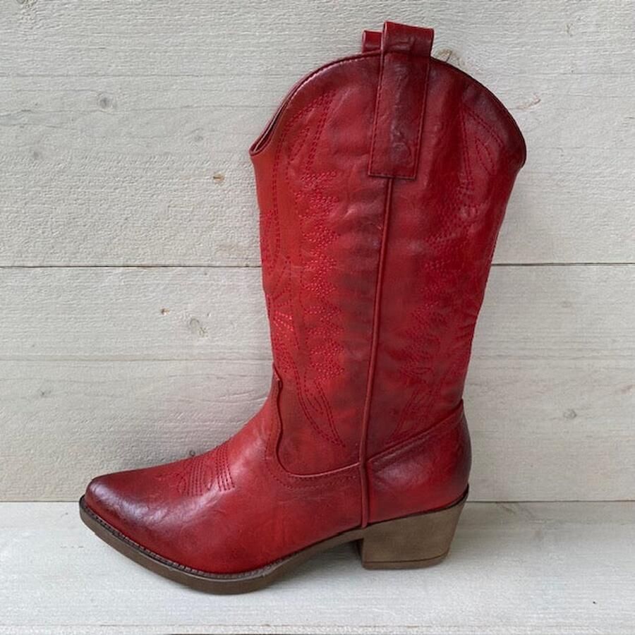 Weloveshoes Cyber Monday Deal Dames Cowboylaarzen met Hak Imitatieleer Rood