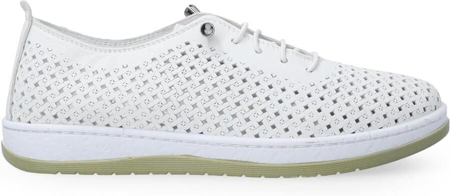 Sneakers van echt leer met print en elastische veters wit