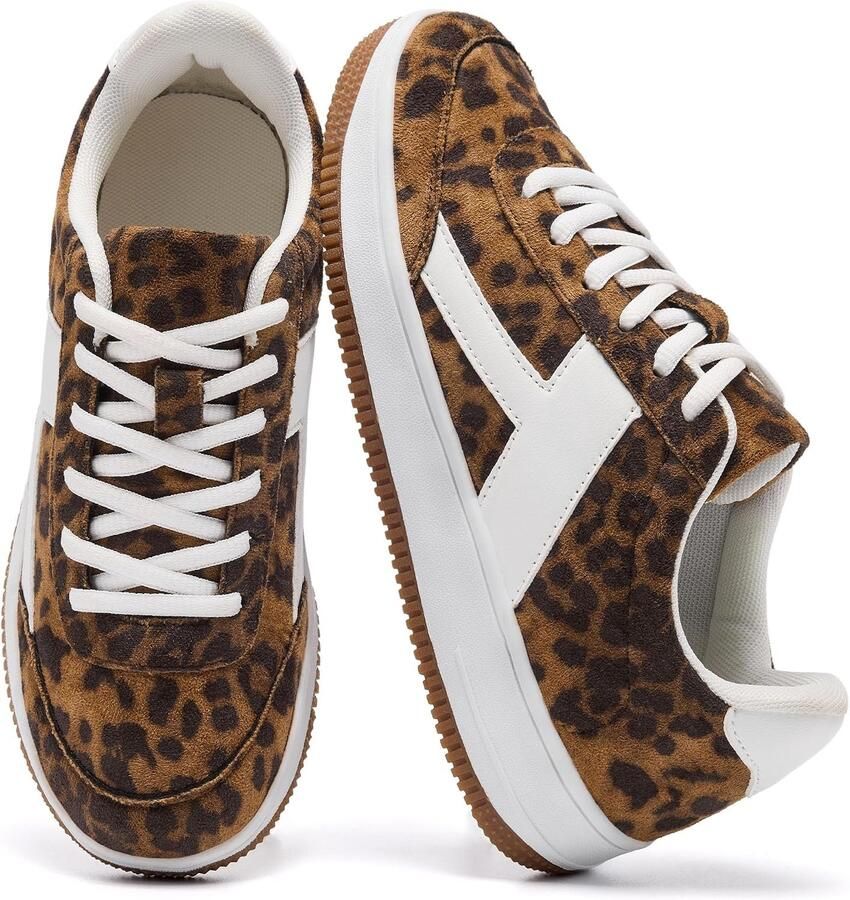 Sneakers voor dames lederen combinatie plat