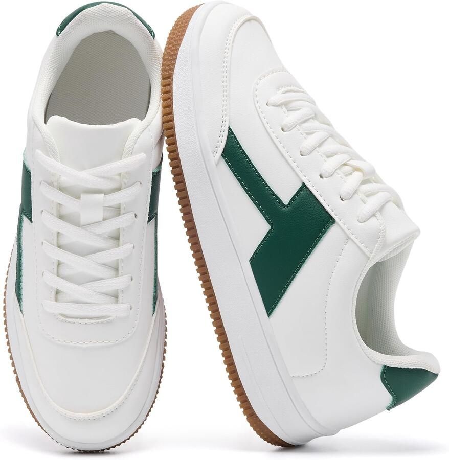 Sneakers voor dames lederen combinatie plat