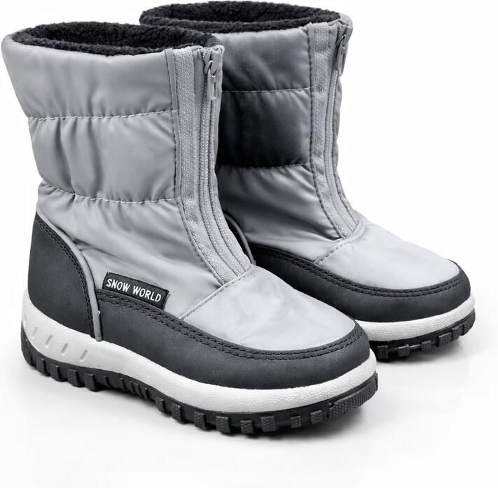 Snow World Kinder Snowboots Moonboots Warm Gevoerd met Zwart Bont Waterafstotend Antislip Grijs Zwart