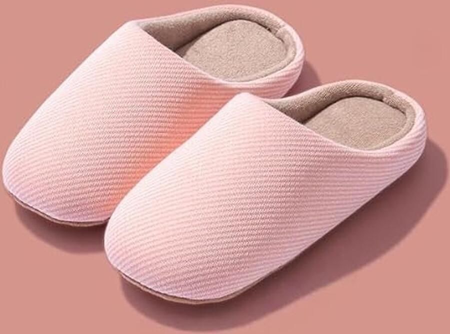 SNQ en Katoenen Huispantoffels (Past bij 39-40) Gestreept Antislip Rubberen Zool Stil Warm en Ade d Voor Alle Seizoenen Binnenshuis