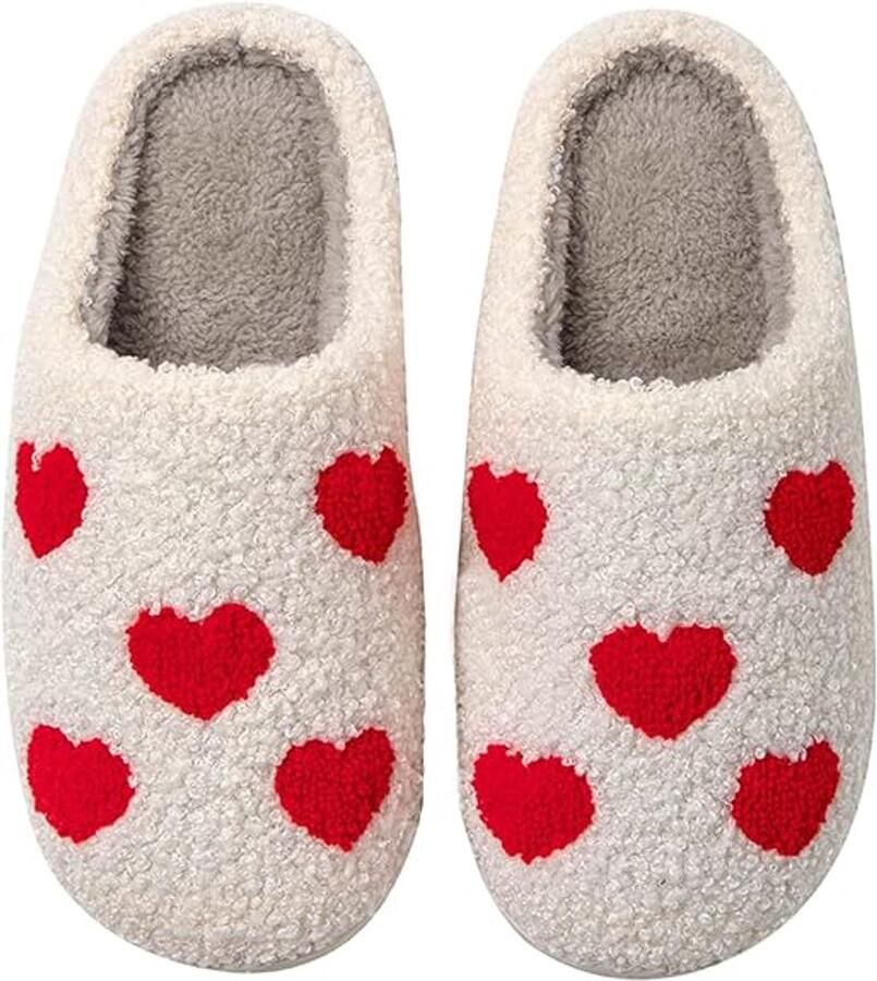 SNQ Pluizige Memory Foam Pantoffels voor en Warm Gevoerd Past bij 40-41 Hartmotief Voor Binnen en Buiten Winter Huispantoffels