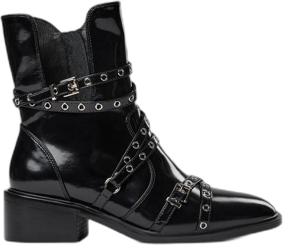 Sofie Schnoor Chunky Heel Zwarte Leren Laarzen Black Dames