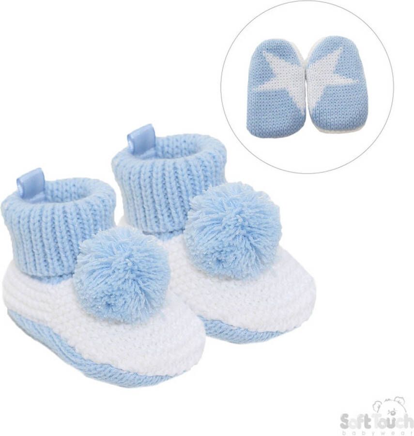 Softtouch Soft Touch Babyslofjes Gehaakt Met Pompom Blauw Jongens 3-6 Maanden CRS11