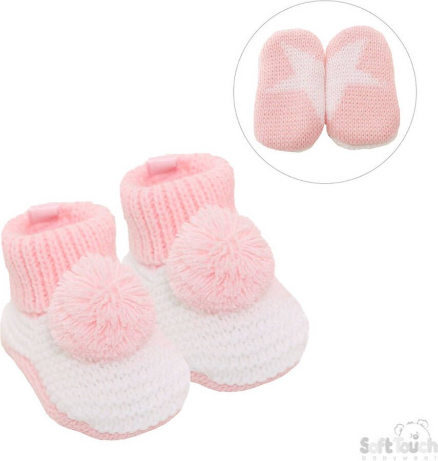 Softtouch Soft Touch Babyslofjes Gehaakt Met Pompom Roze Meisjes 3-6 Maanden CRS11