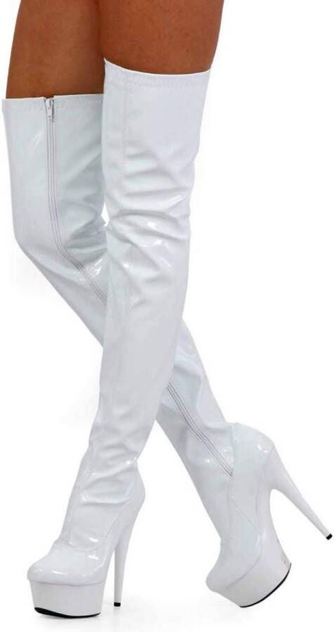 Soisbelle Grote Maten Dijhoge laarzen SB303 White Patent