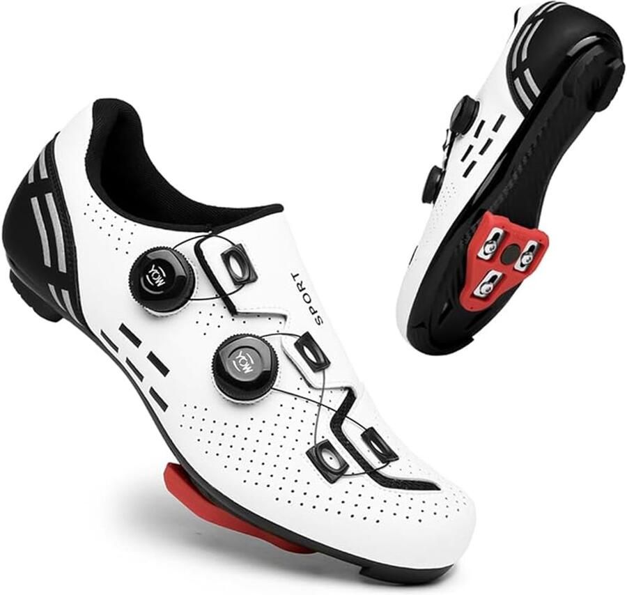 Solamni Fietsschoenen & Wit Zwart Dubbele draaisluiting SPD-SL & Look Delta Wielrennen & Indoor Cycling
