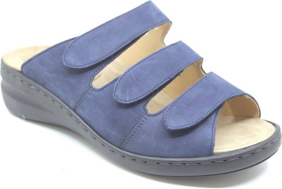 Solidus Solid 80428 Blauwe dames slipper met drie klittenbanden