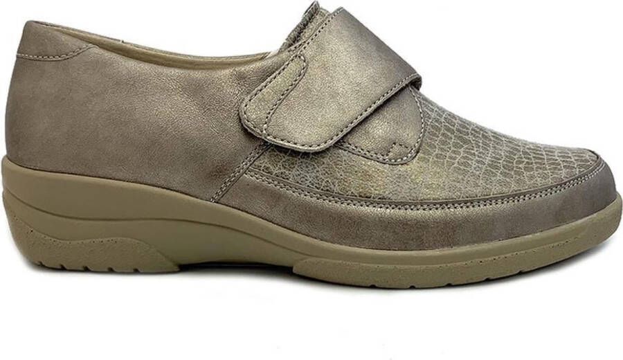 Solidus Solid 40169 Taupe kleurige brede dames klittenbandschoenen